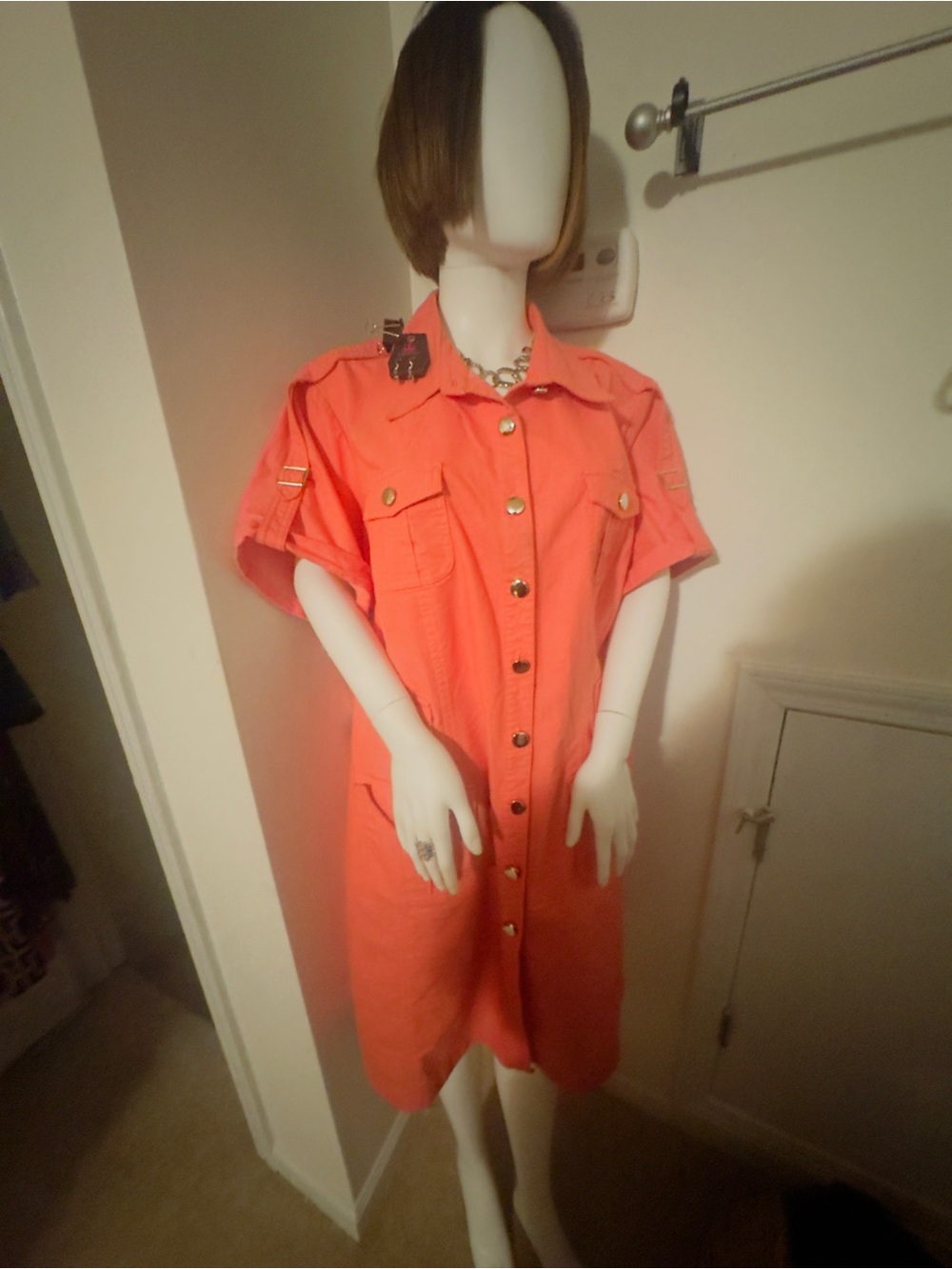 Dress Barn Coral Button-Front Utility Shirt Dress